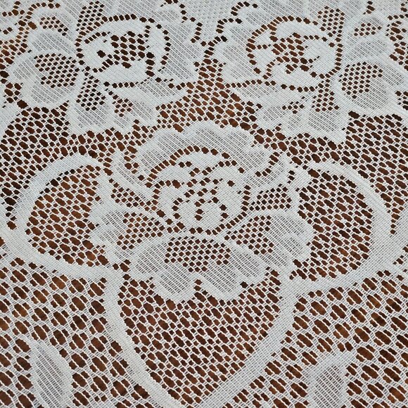 Vintage Cream Floral Lace Tablecloth Rectangle 60 X 96 Cottagecore Open Work - Picture 4 of 8